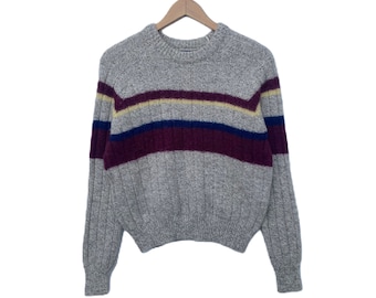 Vintage Knitwear Sweater Pullover Jumper Small Size Crew Neck Long Sleeve Vtg 90s 100 % Wool Striped