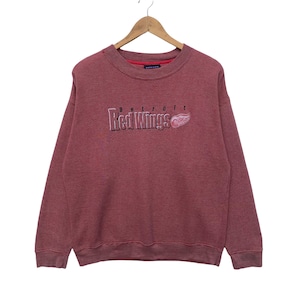 Vintage DETROIT RED WINGS Nhl Sweatshirt Sweater Crew Neck Pullover National Hockey League American Large Size Usa Maroon Colour Vtg 90s