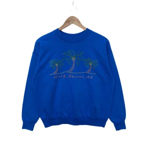 Vintage GULF SHORES Alabama Sweatshirt Sweater Pullover Jumper Long Sleeve Tee Shirt Vtg 90s Medium Size Blue Crew Neck Streetwear Usa