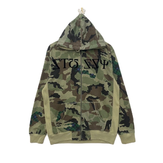 Vintage STUSSY Greek Alphabet Camouflage Hoodie Sweater Dark Green