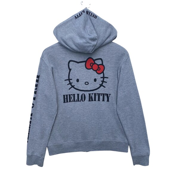 HELLO KITTY Hoodie Sweater Pullover Jumper Hip Hop Swag Rap Tee Shirt Medium Size Grey Colour Zipper