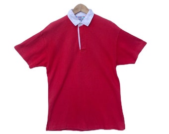 Vintage Polo Rugby Shirt Short Sleeve Streetwear Medium Size Sportswear Red Colour