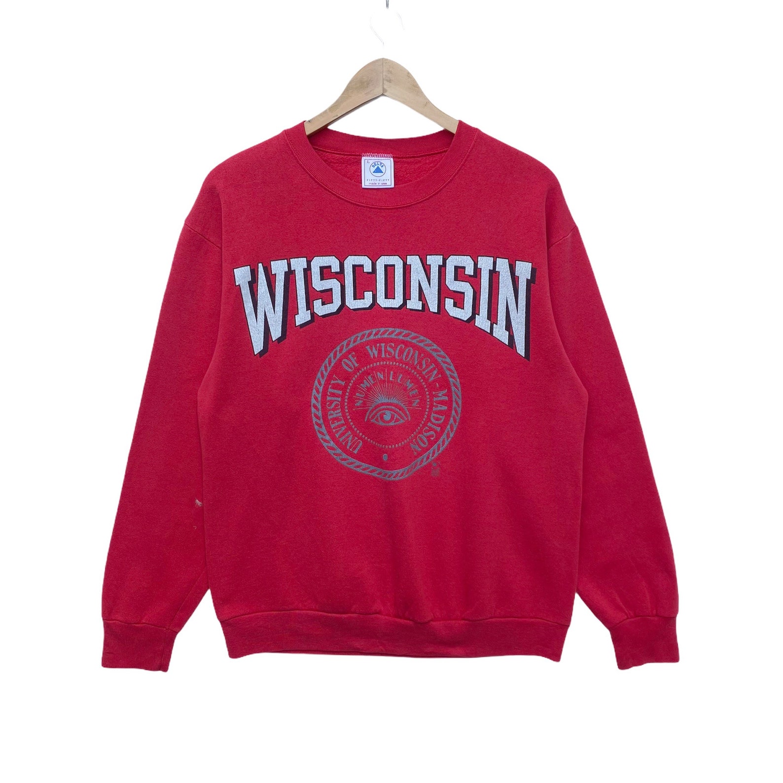 Vintage WISCONSIN UNIVERSITY Sweatshirt Sweater Pullover Jumper Long Sleeve Red Colour Tee Shirt