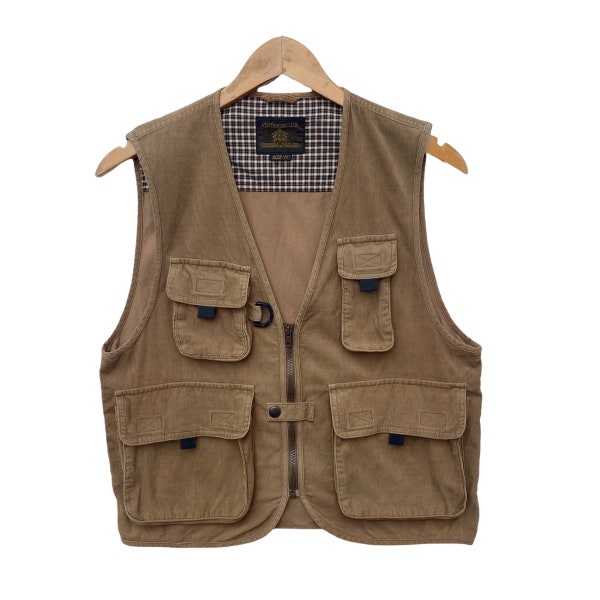 Brown Corduroy Multi-pocket Vest Multi Purpose Equipment Sleeveless jacket Medium Size Zipper Jacket Fishing Hunter