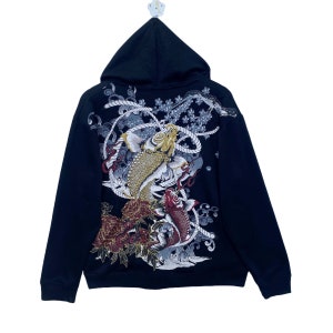 KOI FISH Design Hoodie Sweatshirt Sweater Pullover Black Colour LL Size Shirt Designer Zipper Hoodie Streetwear Dope
