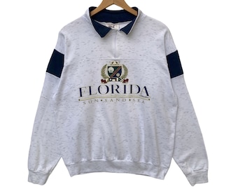 FLORIDA Sweatshirt Sweater Pullover Jumper Large Size Long Sleeve Light Gray Shirt Quarter Zipper Made in Usa