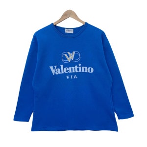 Vintage VIA VALENTINO Sweatshirt Sweater Pullover Jumper Medium Size Crew Neck Long Sleeve Swag Shirt Vtg 90s Blue Colour