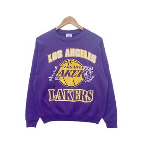 Vintage LOS ANGELES LAKERS Sweatshirt Sweater Crew Neck Medium Pullover Vtg Purple Crewneck Long Sleeve Nba National Basketball Usa