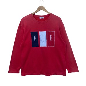 Vintage ELLE SPORTS Sweatshirt Sweater Pullover Crew Neck Long Sleeve Shirt Vtg 90s Red Colour Streetwear Dope