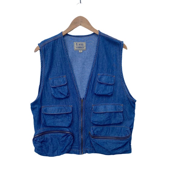 Denim Blue Multi-pocket Vest Multi Purpose Equipment Sleeveless