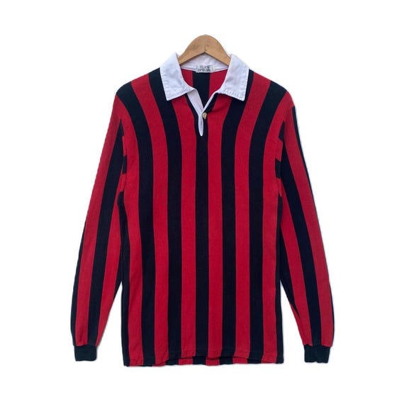 Vintage FLIP SPECIAL Slim Fit Polo Shirt Striped Collared Long Sleeve Streetwear Small Medium Size Vertical Stripe Sportswear Skinny