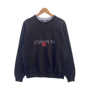 Vintage CHAMPION Sweatshirt Sweater Pullover Jumper Long Sleeve Shirt Vtg 90s Black extra Large Size Slightly Distressed
