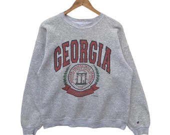 Vintage Distressed GEORGIA University Sweatshirt Sweater Grey Colour Pullover Long Sleeve Large Jumper Champion usa