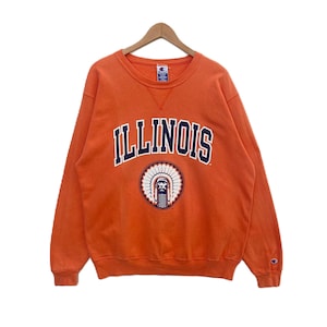 Vintage ILLINOIS Sweatshirt Sweater Pullover Jumper Long Sleeve Vtg 90s Extra Large Size University College Champion
