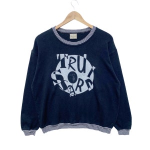 Vintage TRUSSARDI Maglie Sweatshirt Sweater Pullover Jumper Crew Neck Long Sleeve Shirt Vtg 90s Faded Black Italy Streetwear Dope