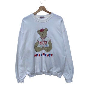 Vintage MIKI HOUSE Sweatshirt Sweater Cream White Colour Sweater Pullover Jumper Hip Hop Swag Rap Tee Shirt Large Size Bear Cartoon