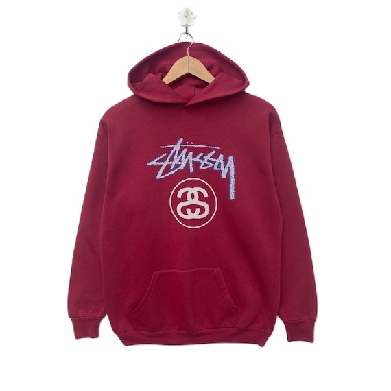 Vintage STUSSY Hoodie Sweater Maroon Colour Pullover Jumper Medium