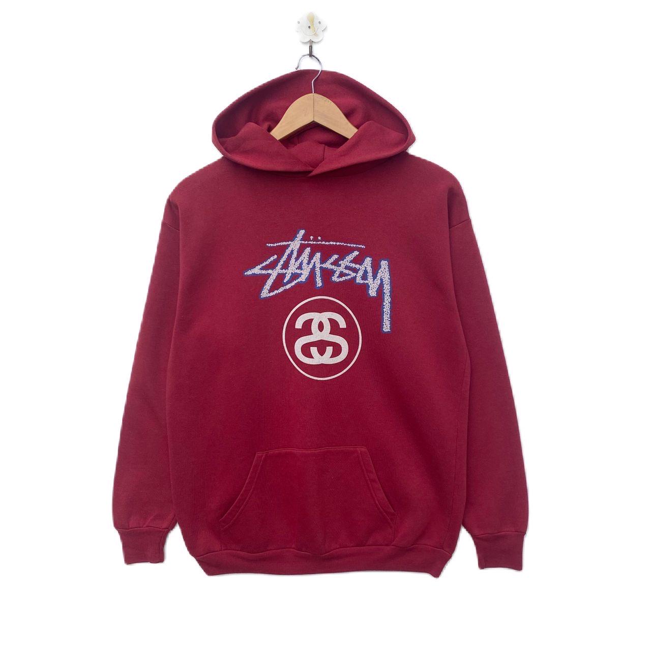 Vintage STUSSY Hoodie Sweater Maroon Colour Pullover Jumper Medium