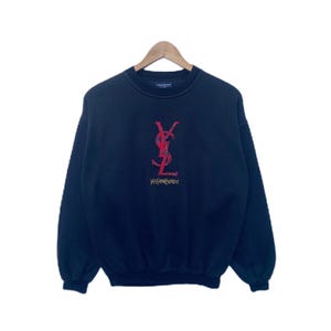 Vintage YVES SAINT LAURENT Sweatshirt Sweater Embroidery Big Logo Black Colour Large size Pullover Luxury Streetwear Vtg 90s ysl Italy
