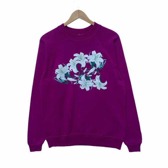 Vintage LILY Flowers Sweatshirt Sweater Pullover Jumper Long