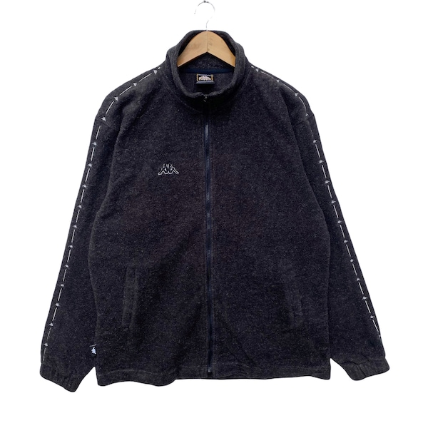 KAPPA Fleece Sweater Pullover Jumper Streetwear Extra Large Size Sportswear Zipper Jacket Vtg 90s Black