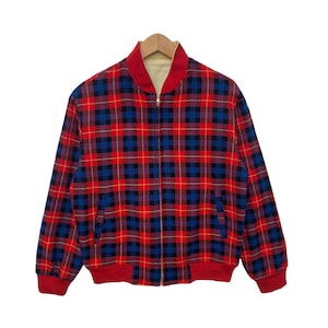 Reversible Bomber Jacket Sweater Long Sleeve Large Size Zipper Jacket Checkered Box Design