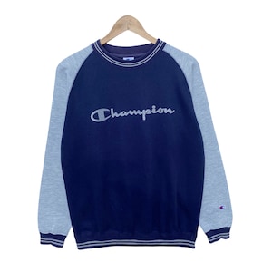 Vintage CHAMPION Sweatshirt Sweater Pullover Jumper Crew Neck Long Sleeve Swag Shirt Vtg 90s Dark Blue Gray Medium Size