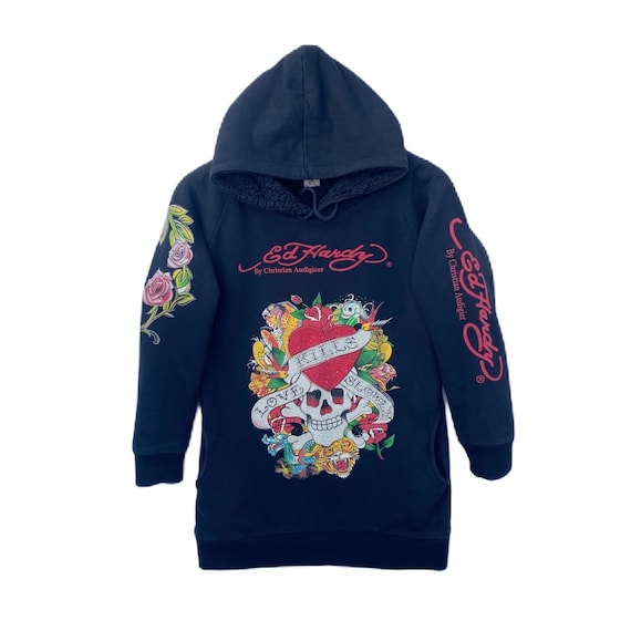 Don ED HARDY Hoodie Thick Sweater Pullover Women Medium Size Shirt