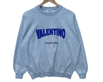 Vintage VALENTINO NERVINI Sweatshirt Sweater Pullover Jumper Large Size Crew Neck Long Sleeve Swag Shirt Vtg 90s Italy Gray