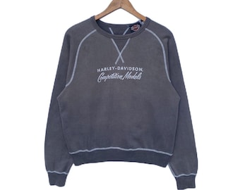 Vintage HARLEY DAVIDSON Motorcycle Sweatshirt Sweater Pullover Jumper Medium Size Long Sleeve Streetwear Competition Model Faded Colour