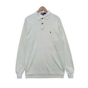 Vintage Polo Ralph Lauren Long Sleeve Polo Shirt Streetwear Large Size Sportswear Pullover Cream Colour