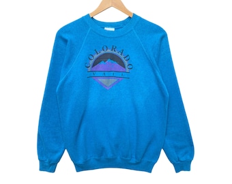 Vintage COLORADO VAIL Sweatshirt Sweater Pullover Jumper Hip Hop Swag Medium Size Long Sleeve Usa Icy Blue Vtg 90s Skiing Sports Ski