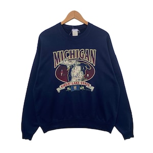 Vintage MICHIGAN Great Lake State Sweatshirt Sweater Pullover Jumper Long Sleeve Crew Neck Shirt Vtg 90s Extra Large Size