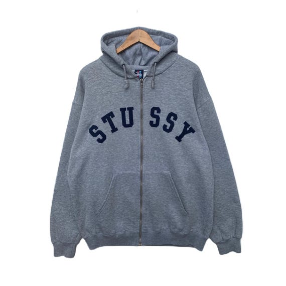 Vintage STUSSY Hoodie Sweater Gray Colour Full Zipper Sweater