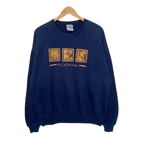 Vintage KODIAK ALASKA Sweatshirt Sweater Pullover Jumper Long Sleeve Shirt Vtg 90s Extra Large Size Dark Blue Crew Neck Streetwear Bear Wolf