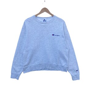 Vintage CHAMPION Sweatshirt Sweater Pullover Jumper Crew Neck Long Sleeve Swag Shirt Vtg 90s Gray Small Logo