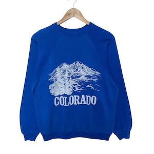 Vintage COLORADO Mountain Sweatshirt Sweater Pullover Jumper Medium Size Long Sleeve Blue Vtg 90s Streetwear Skiing Sports Ski Artex