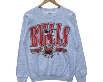 Vintage CHICAGO BULLS Sweatshirt Sweater Crew Neck Large Size Pullover Vtg 90s Grey Crewneck Long Sleeve NBA National Basketball Usa