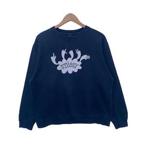 Vintage STUSSY Sweatshirt Sweater Black Colour Sweater Pullover Jumper Hip Hop Swag Rap Large Size Crew Neck Streetwear Dope