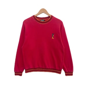 Vintage YVES SAINT LAURENT Sweatshirt Sweater Embroidery Small Logo Red Colour Large size Pullover Luxury Streetwear Vtg 90s ysl Italy