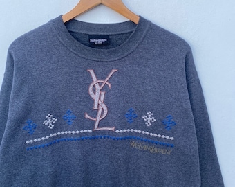 Vintage YVES SAINT LAURENT Sweatshirt Sweater Embroidery Logo Dark