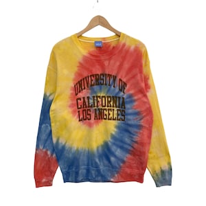 UNIVERSITY Of CALIFORNIA Los Angeles Sweatshirt Sweater Sweater Large Pullover Jumper Shirt Tie Dye Art Abstract Crew Neck Colourful UCLA