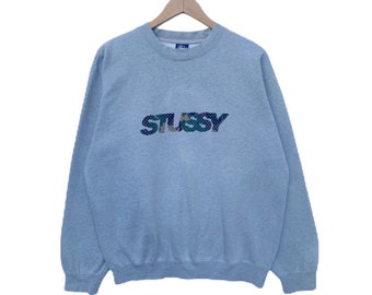 Vintage STUSSY Sweatshirt Sweater Grey Colour Sweater Pullover Jumper Large Size Crew Neck Streetwear Dope Camouflage Spell Out