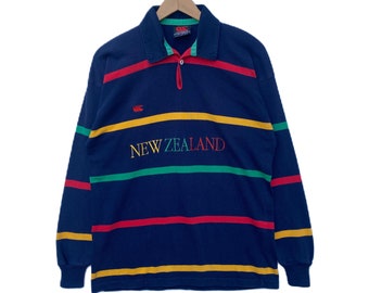 Vintage CANTERBURY Polo Rugby Shirt Striped Long Sleeve Urban Streetwear Medium Size Stripe New Zealand Sportswear Collar