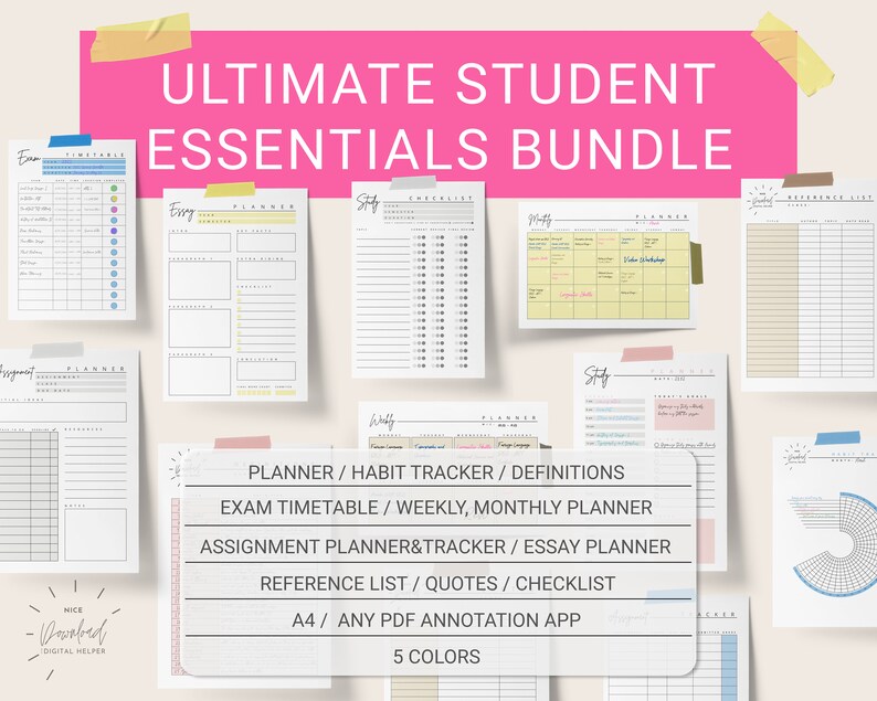 ULTIMATE Student Essentials BUNDLE Study Planner Habit Etsy