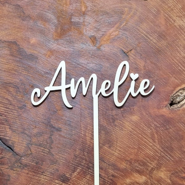 Cake Topper personalisiert aus Holz  mit Name Herz statt i Punkt Ziffer Zahl Geburtstag Tortenstecker Farbig