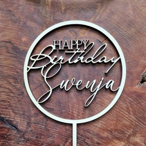 Cake topper personalized made of wood round with name birthday cake topper