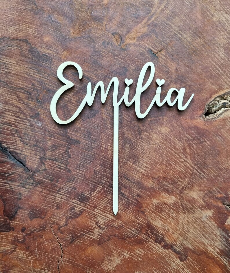 Cake Topper personalisiert aus Holz mit Name Herz statt i Punkt Ziffer Zahl Geburtstag Tortenstecker Farbig Bild 7