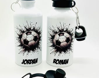 Personalised Aluminium 500ml Football Inspired Sports Water Bottle With 2 Lids Kids School.