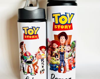 Personalised Toy Story Inspired Kids Sports School Water Bottle 600ml 750ml Flip Top Straw Disney Woody Buzz